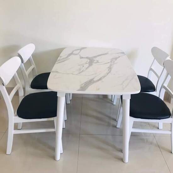 Bàn Ăn Mango 4 Ghế Màu Trắng Giả Đá AG-34