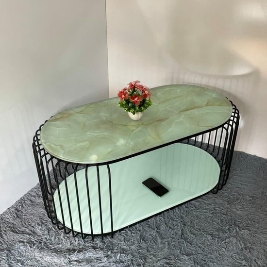 Bàn trà sofa 2 tầng kính giả đá AG31