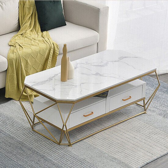 Bàn trà kim loại mặt đá có ngăn kéo AG25