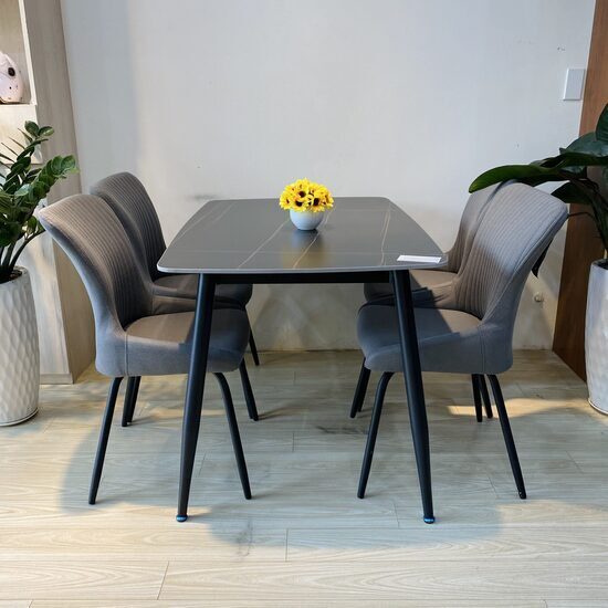 Bộ bàn ăn 4ghế nỉ mặt đá ceramic AG 11
