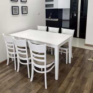 Bàn ghế ăn cabin 6 ghế màu trắng AG 05