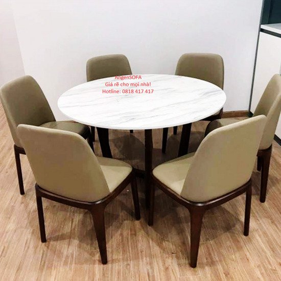 Bàn ăn angen 6 chỗ hình tròn mặt đá đẹp sang trọng AG-36