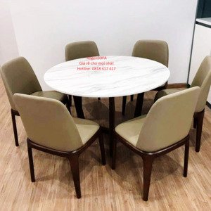 Bàn ăn angen 6 chỗ hình tròn mặt đá đẹp sang trọng AG-36