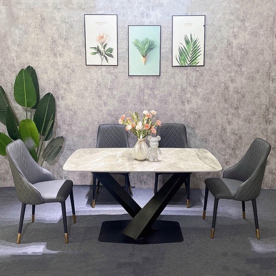 Bộ bàn ăn chân X mặt đá 4ghế sheraton AG 05