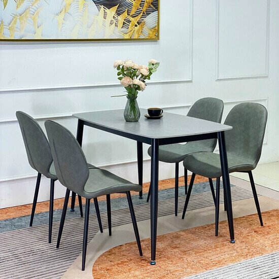 Bộ bàn ăn 4 ghế nordic mặt đá cao cấp AG 10
