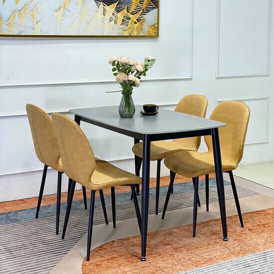 Bộ bàn ăn 4 ghế nordic mặt đá cao cấp AG 10