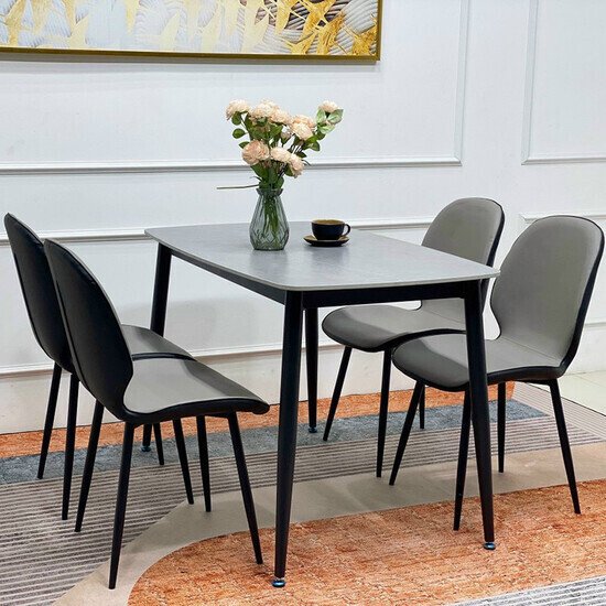 Bộ bàn ăn 4 ghế nordic mặt đá cao cấp AG 10
