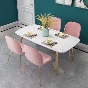 Bộ bàn ăn chân sắt mạ vàng 4 ghế gubi AG 06