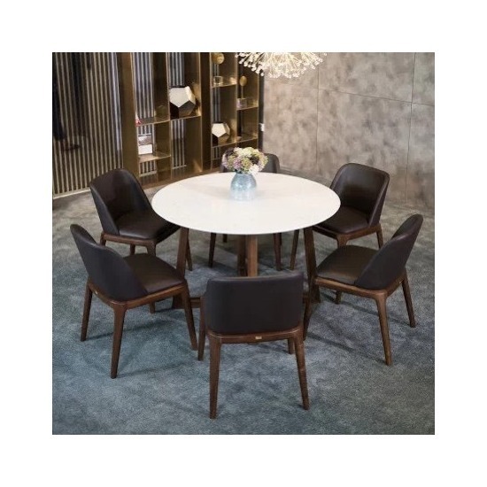 Bàn ăn angen 6 chỗ hình tròn mặt đá đẹp sang trọng AG-36