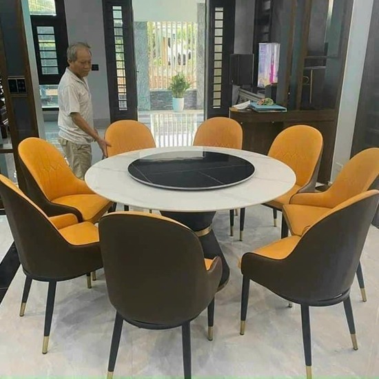 Bàn ăn xoay tròn mặt đá nhập khẩu AG-12