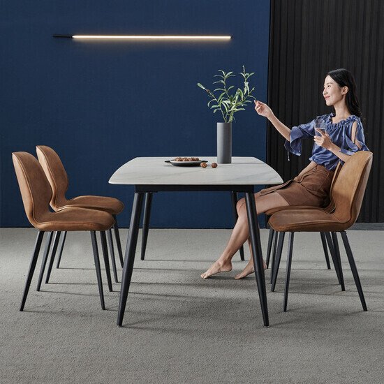Bộ bàn ăn 4 ghế nordic mặt đá cao cấp AG 10