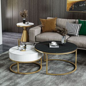 Bàn trà đôi mặt đá tròn có ngăn kéo AG40