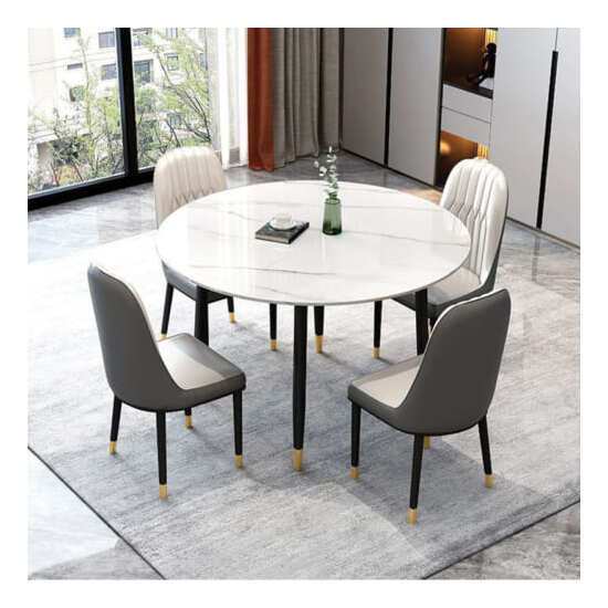 Bộ bàn ăn tròn mặt đá 4 ghế monet AG 02