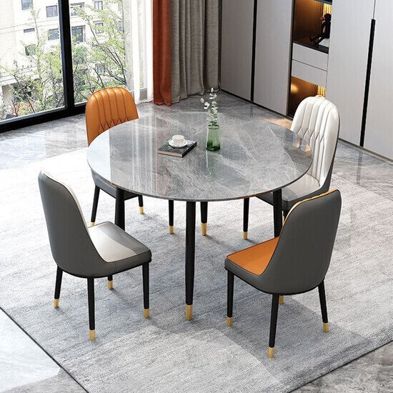 Bộ bàn ăn tròn mặt đá 4 ghế monet AG 02