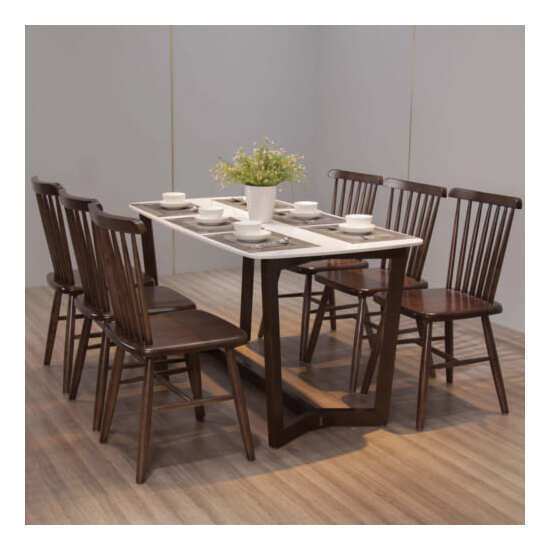 Bộ bàn ăn mặt đá 6 ghế walnut AG-57