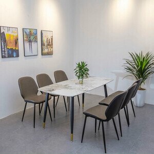 Bàn ăn 6 ghế mặt đá caro AG 18