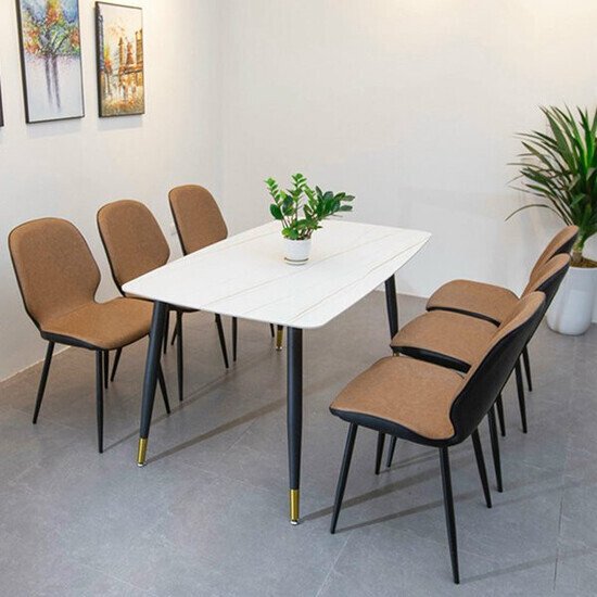 Bàn ăn 6 ghế mặt đá caro AG 18