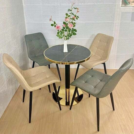 Bàn tròn chân xoắn ốc inox mạ vàng A-21