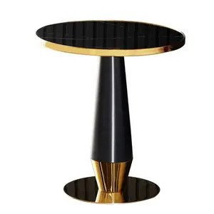 Bàn tròn khung inox mạ vàng chân đen A-23