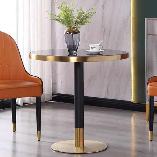 Bàn tròn chân xoắn ốc inox mạ vàng A-21