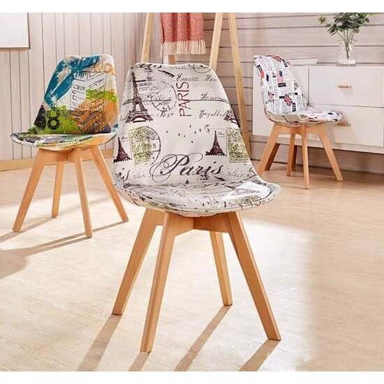 Ghế eames đệm bọc vải hoa văn chân gỗ AG-08