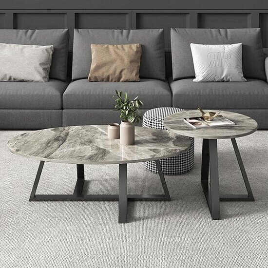 Bàn Sofa Đôi Mặt Đá Oval Ceramic AG78
