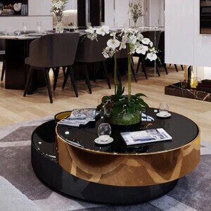 Bàn Trà Xoay Tròn 2 Tầng Inox Mạ Pvd Cao Cấp AG80