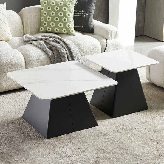 Bàn Sofa Đôi Mặt Đá Vuông Chân Sắt AG77