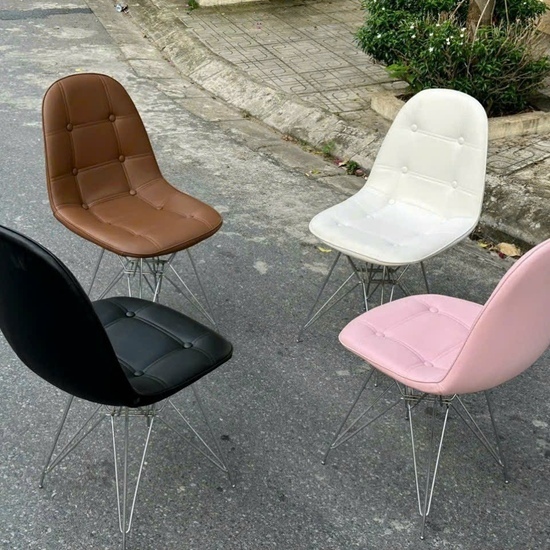 Ghế eames đệm bọc da cúc chân mạ AG-24