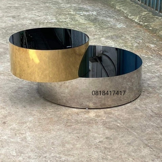 Bàn Trà 2 Tầng Mặt Kính Đen Chân inox mạ Vàng AG57