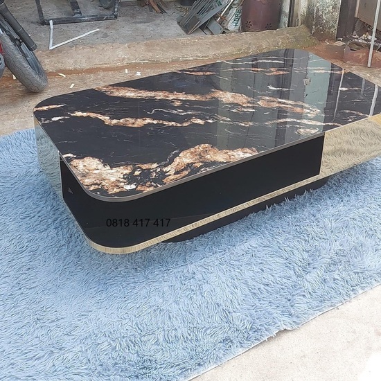 Bàn trà đôi mặt đá tròn inox trắng AG62