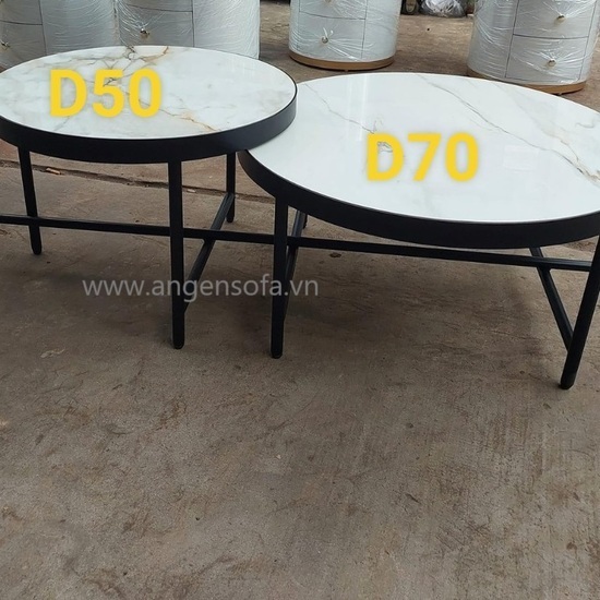 Bàn trà đôi mặt đá tròn inox trắng AG63