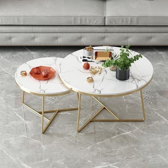 Bàn Sofa Đôi Cao Cấp Mặt Đá Trắng A86