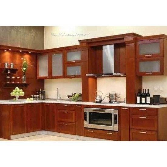 Mẫu Tủ Bếp Hiện Đại Gỗ gõ đỏ Nam Phi chữ U AG 018