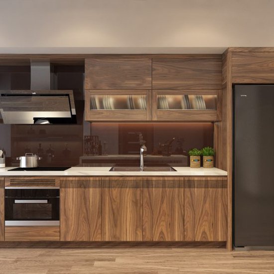 Mẫu Tủ Bếp Gỗ Óc Chó Hiện Đại AG 035