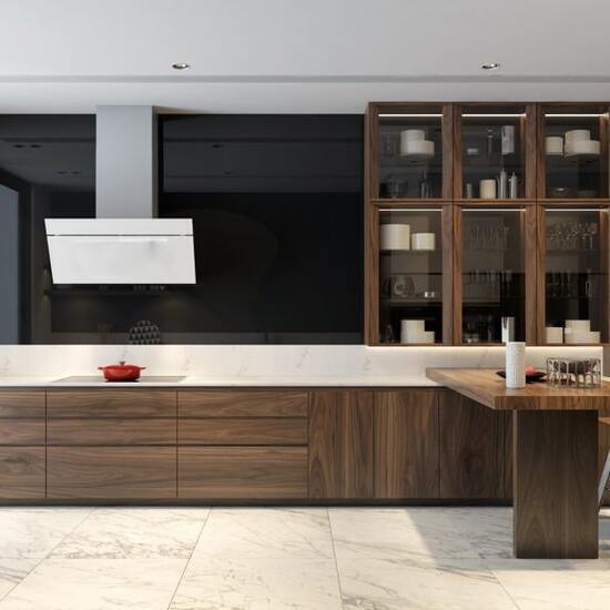 Mẫu tủ bếp gỗ tự nhiên hiện đại cho chung cư AG 037