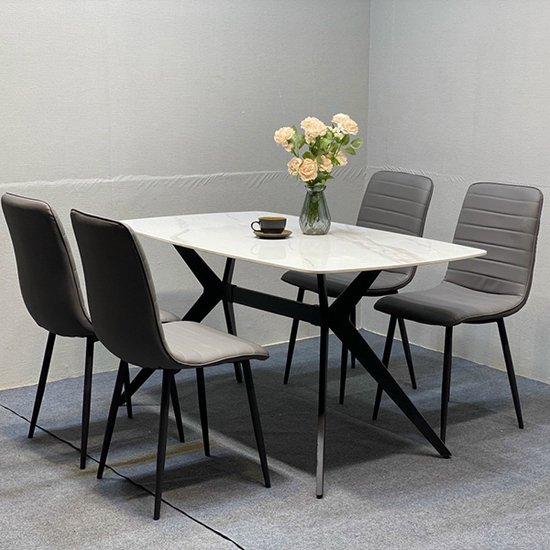 Bộ Bàn Ghế Ăn Chân Sắt Chữ H Mặt Đá 4 Ghế AG-106