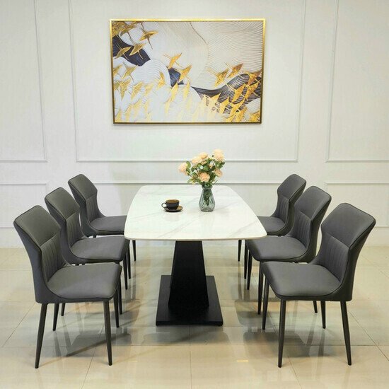 Bộ Bàn Ăn Nhập Khẩu 6 Ghế Mặt Đá Kelly AG-115