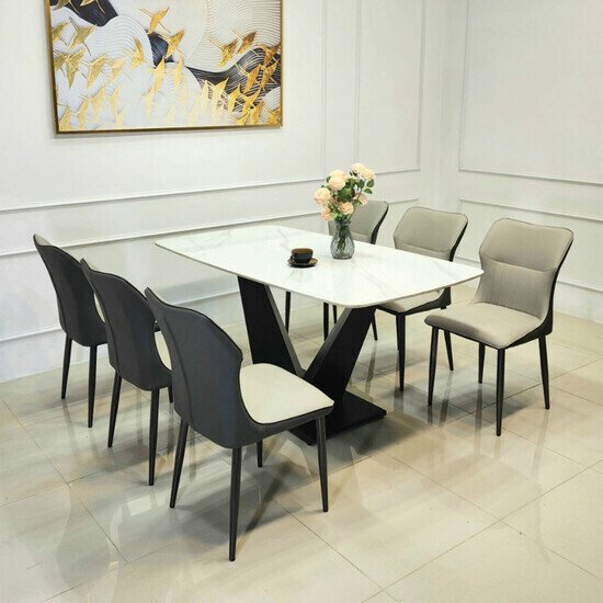 Bộ Bàn Ăn Nhập Khẩu 6 Ghế Mặt Đá Kelly AG-115