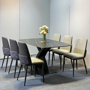 Bộ bàn ăn nhập khẩu mặt đá 6 ghế Huna AG-113