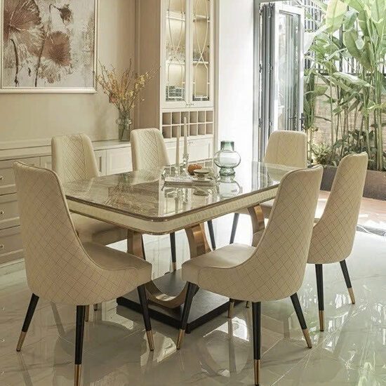 Bàn Ăn Mặt Đá Ceramic Chân Double O AG-87