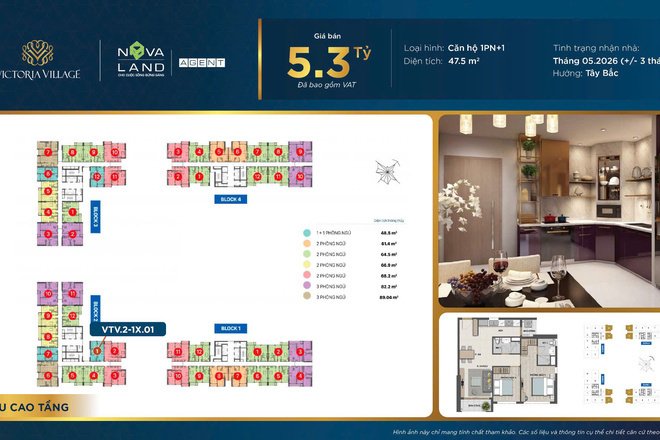BÁN CĂN HỘ 1 PHÒNG NGỦ +1 VICTORIA VILLAGE GIÁ 5.3 TỶ