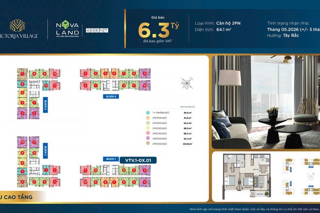BÁN CĂN HỘ 2PN-76 M2 VICTORIA VILLAGE GIÁ 6.3 TỶ