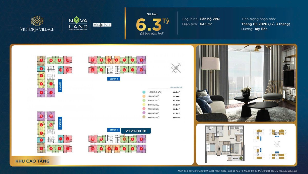 BÁN CĂN HỘ 2PN-76 M2 VICTORIA VILLAGE GIÁ 6.3 TỶ