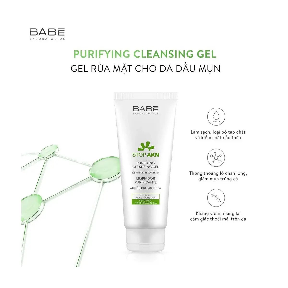 Sửa rửa mặt BABE Stop AKN Purifying Cleansing Gel cho da dầu mụn | BABE Gel | Dermtalk Store