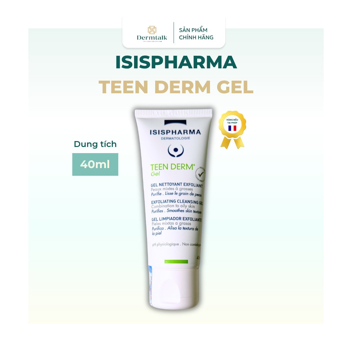 Gel rửa mặt giảm mụn cho da dầu Isispharma Teen Derm Gel 40ml/150ml | ISISPHARMA | Dermtalk Store