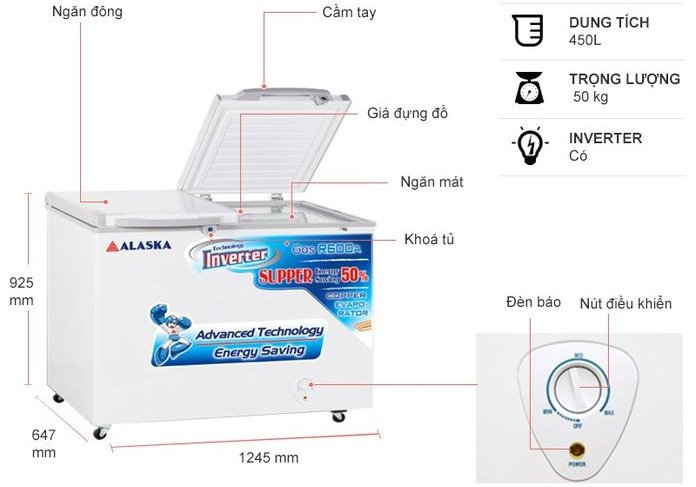tủ đông 2 ngăn alaska 450 lít fca-4600ci