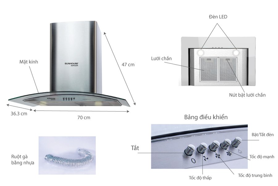máy hút mùi kính cong sunhouse mama mm6719-70
