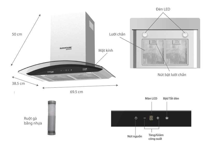 máy hút mùi cao cấp kính cong sunhouse mama mmb6682-70