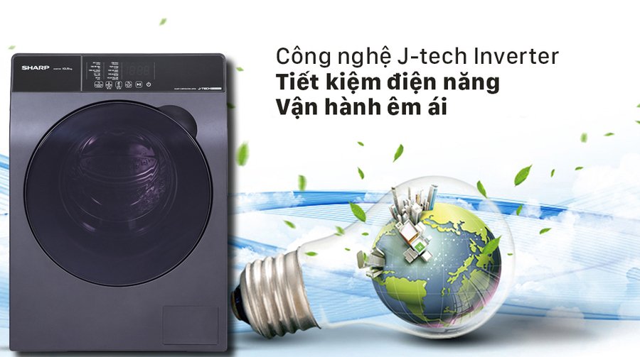 máy giặt sharp inverter 10.5 kg es-fk1054pv-s mới 2021